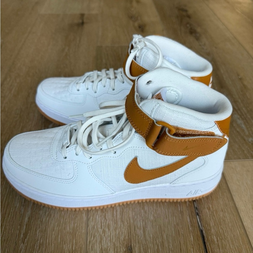 Nike Air Force 1 White and Tan High-Top Sneakers